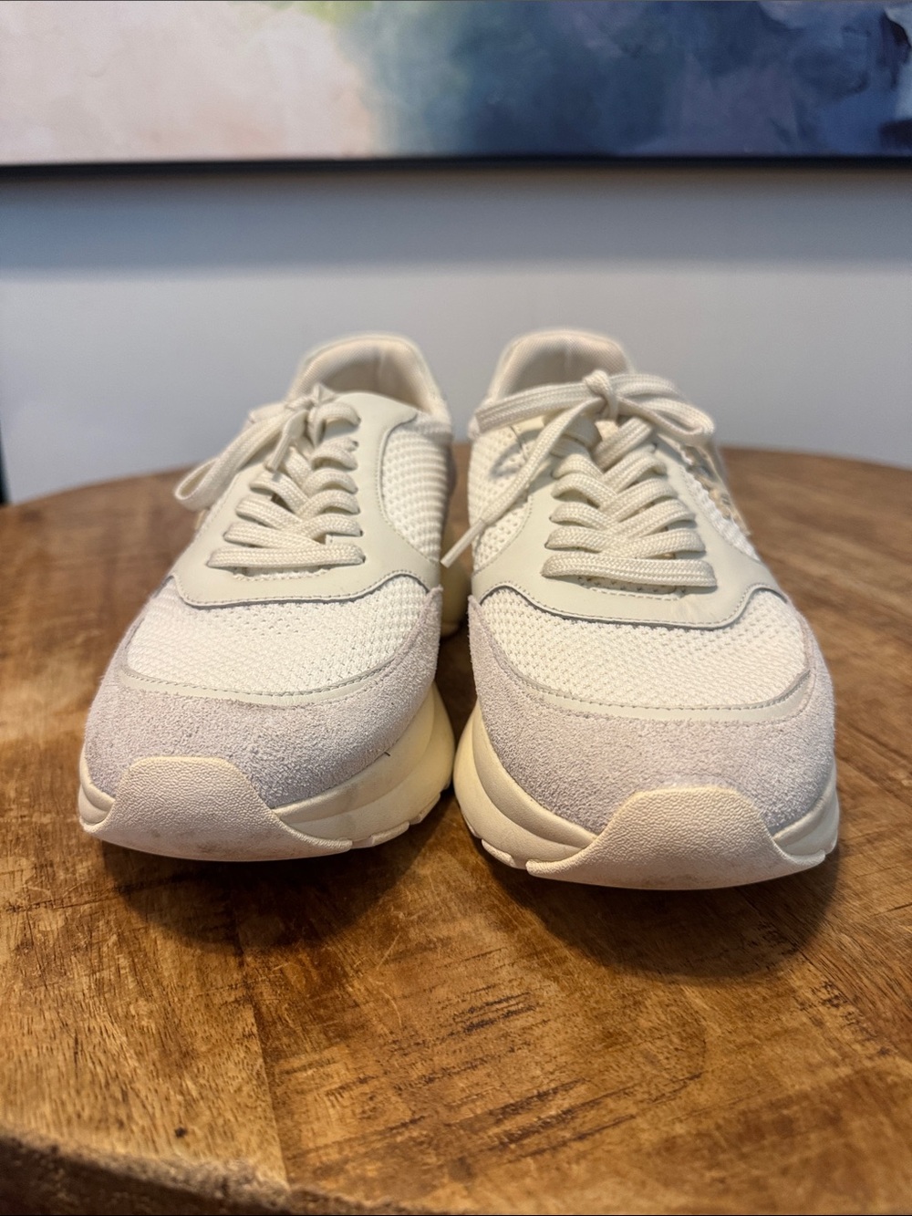 Tory Burch Cream and Light Gray Suede Mesh Platform Sneakers - Picture 4 of 6